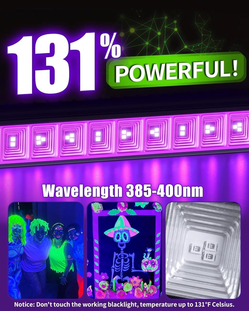 THECHAM Store 4 Pack 42W LED Black Light Bar, Blacklight Flood Light with 6ft Cord+Plug+Switch, Light Up 24x24ftx4 Area, for Halloween Glow Fluorescent Party Bedroom Game Room Body Paint Stage - Image 2